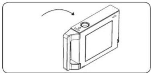 Isometric line drawing of a mechanical component with a circular end and arrow indicating rotation (no text or symbols)