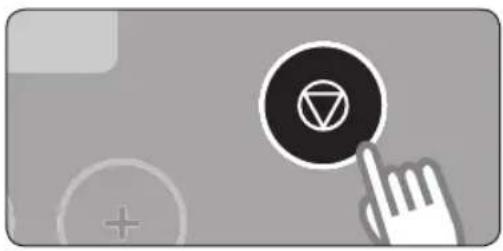 Abstract graphic with a hand cursor clicking a circular button containing a diamond symbol (no text or labels)