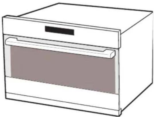 Line drawing of a closed oven with a lid and side door (no text or symbols)