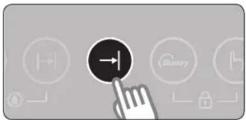 Hand cursor clicking a black button with an arrow symbol, surrounded by icons representing function keys (no text or labels)