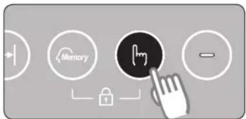 User interface buttons including Memory, Hand icon, and navigation icons with a hand cursor pointing to the 'Hand' button.