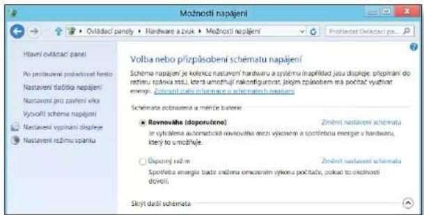 Moznosti napajení Volba nebo přízpůsobení schématu napajení Schéma napajení je kolcece nastavení hardwaru a systému (například jasu displeje, příspíná do režímu spánuku stá), která umozňujíc nakontfigurovat, jakým způsobem má počítac vydňivat energé. Zdržnost dátu informace a schématuš napajení Schrémata zobravena a měřice baterie • Rovnováhe (doporučene) Zdržnost nastavení schématu je výkralena automatická novouvalho mezi výkonem a spotřebou energie v hardwaru, který to umozňuje. ○ Opocný režím Zdržnost nastavení schématu Spotřeba energie bude ražena omezením výkonu počitače, pokud to okolnosti dovřil. Skýti daší schémata