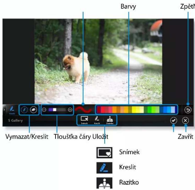 Barvy ZpětN S Gallery Vymazat/Kreslit Tlouštka čáry Uložit Snímek Kreslit Razítko Zavřít