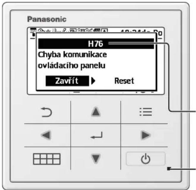 Panasonic H76 Chyba komunikace ovládacího panelu Zavřít ▶ Reset