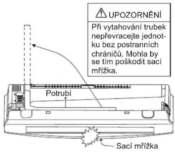 UPOZORNĚNÍ Při vytahování trubek nepřevracejte jednotku bez postranních chráničů. Mohla by se tím poškodit sací mřížka. Potrubí Sací mřížka