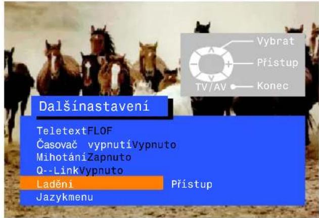 Dalšinastavení TeletextFLOF Časovač vypnutíVypnuto MihotáníZapnuto Q--Linkvypnuto Ladění Přístup Jazykmenu Vybrat Přístup TV/AV Konec