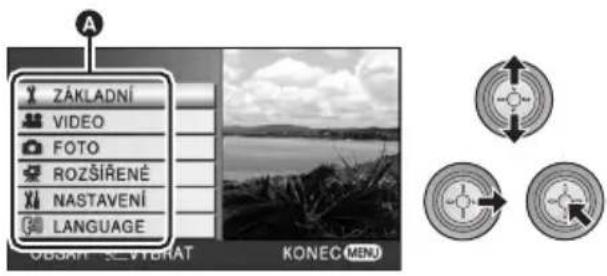 ZÁKLADNÍ VIDEO FOTO ROZŠÍŘENÉ NASTAVENÍ LANGUAGE OBSUM – VÝBRAT KONEC MENU