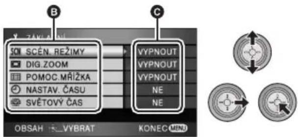 B SCI SCÉN. REŽIMY DIG.ZOOM POMOC.MŘÍŽKA NASTAV. ČASU SVĚTOVÝ ČAS VYPNOUT VYPNOUT VYPNOUT NE NE OBSAH R_VYBRAT KONEC MENU