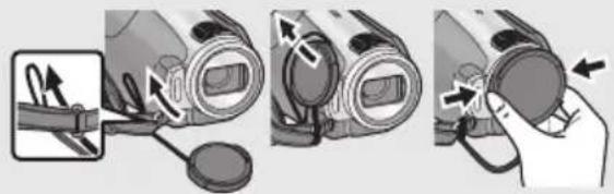 PANASONIC HDC-SD9D - Nasazení krytky objektivu (Je součástí sady filtrů (VW-LF37WE; volitelné příslušenství)) - 1