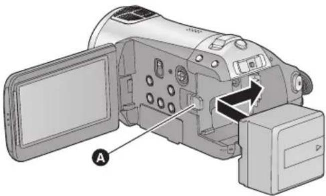 PANASONIC HDC-SD9D - Otevřete LCD monitor a nainstalujte akumulátor jeho vložením ve směru znázorněném na obrázku. - 1