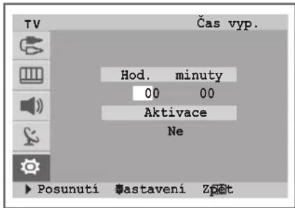 TV Čas vyp. Hod. minuty 00 00 Aktivace Ne ► Posunutí Šastavení Zpět