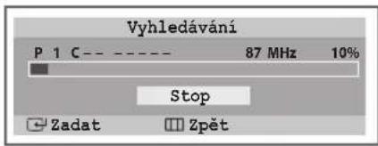 Vyhledávání P 1 C---- 87 MHz 10% Stop Zadat Zpět