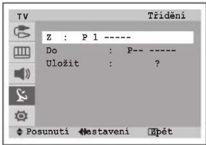 Třídění Z : P 1 ---- Do : P-- ---- Uložit : ? Posunutí Nastavení Zpět