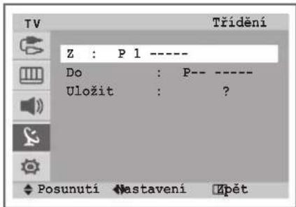 Třídění Z : P 1 ---- Do : P-- ---- Uložit : ? Posunutí Nastavení Žpět