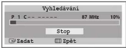 Vyhledávání P 1 C---- 87 MHz 10% Stop Zadat Zpět