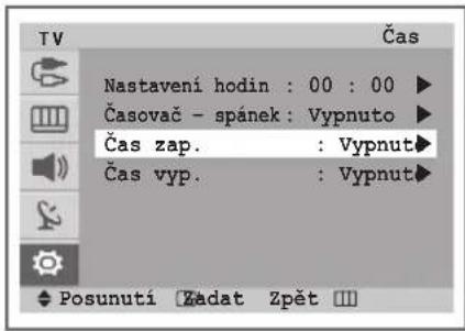 Nastavení hodin : 00 : 00 Časovač - spánek : Vypnuto Čas zap. : Vypnut Čas vyp. : Vypnut Posunuti Zadat Zpět