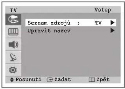 TV Vstup Seznam zdrojú : TV ▶ Upravit název ▶ Posunutí Zadat Zpét