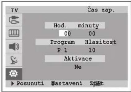TV Čas zap. Hod. minuty 00 00 Program Hlasitost P 1 10 Aktivace Ne ► Posunuti Žastavení Zpět