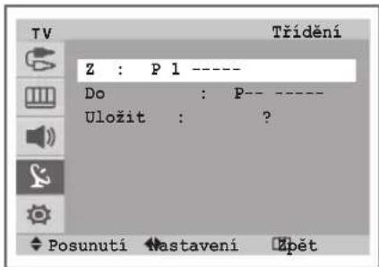 Třídění Z : P 1 ---- Do : P-- ---- Uložit : ? Posunutí Nastavení Zpět