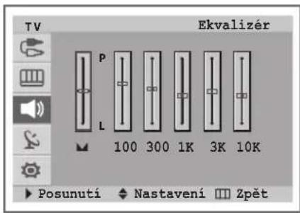 TV Ekvalizér P L 100 300 1K 3K 10K Posunutí Nastavení Zpět