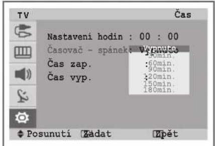 Nastaveni hodin : 00 : 00 Časovač - spanek: Vypnutka Čas zap. Čas vyp. Posunuti Zadat Zpět