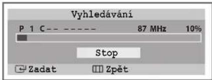 Vyhledávání P 1 C---- 87 MHz 10% Stop Zadat Zpět