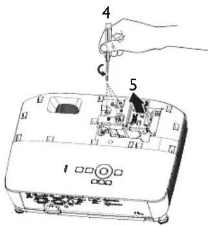 Diagram showing a hand using a tool to adjust components labeled 4 and 5 into an electronic device casing.
