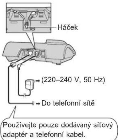 Háček (220–240 V, 50 Hz) Do telefonní sítě Používejte pouze dodávaný síťový adaptér a telefonní kabel.