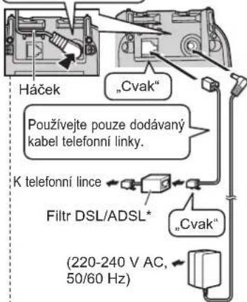 Háček „Cvak“ Používejte pouze dodávaný kabel telefonní linky. K telefonní lince ← Filtr DSL/ADSL* „Cvak“ (220-240 V AC, 50/60 Hz)