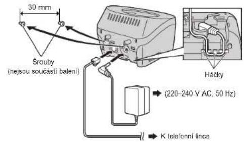 30 mm Šrouby (nejsou současti balení) Háčky (220-240 V AC, 50 Hz) K telefonní linca