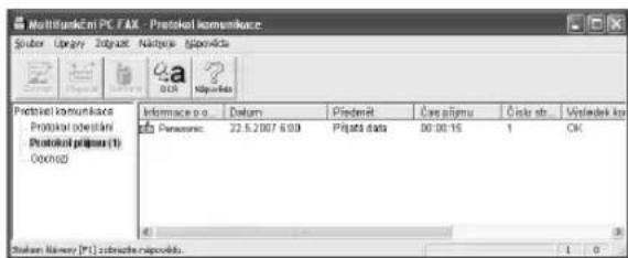 Multifunkční PC FAX - Protokol komunikace Podpora: Upgrade, Zdržnost, Nátkové klasnýkta Protokol komunikace Projektor ostrávní Protokol příjmu (1) Ochod Informace p.o. Datum Přídavné Čas ažinu Číslo str. Výsledek klas Panomice: 22.5.2007 6:00 Příklá data 00:00:15 1 OK Stiskem klávesy [P.] zobrazíte…