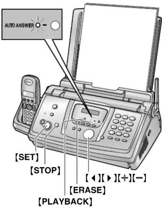 AUTO ANSWER [SET] [STOP] [◀][▶][+][-] [ERASE] [PLAYBACK]