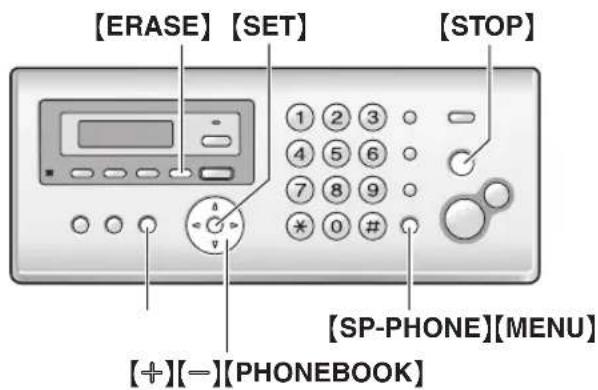 [ERASE] [SET] [STOP] [SP-PHONE][MENU] [+][-][PHONEBOOK]