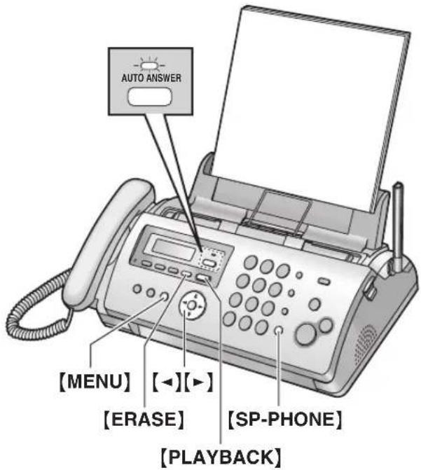 AUTO ANSWER [MENU] [◀][▶] [ERASE] [SP-PHONE] [PLAYBACK]