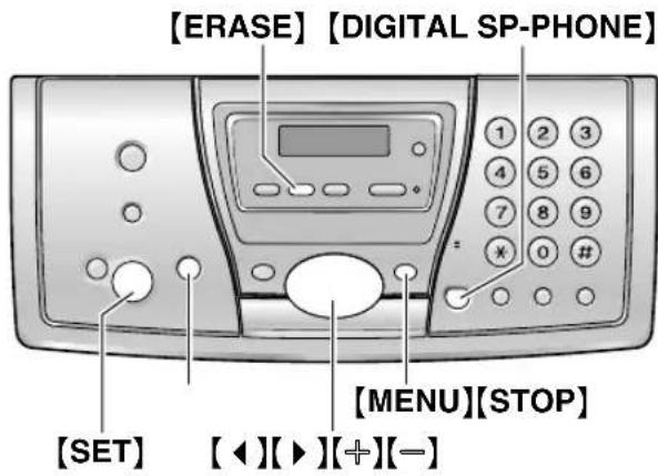 [ERASE] [DIGITAL SP-PHONE] [1 2 3 4 5 6 7 8 9 * 0 # [MENU][STOP] [SET] [◀][▶][+][-]
