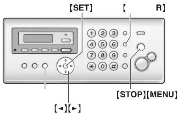 [SET] [ R ] 1 2 3 4 5 6 7 8 9 * 0 # [STOP][MENU] [←][→]