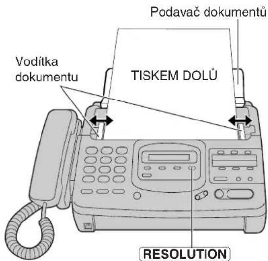 Podavač dokumentů TISKEM DOLŮ Vodítka dokumentu RESOLUTION