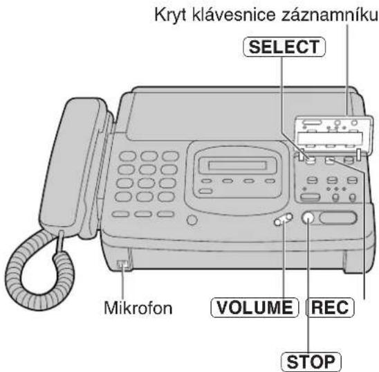 Kryt klávesnice záznamníku SELECT Mikrofon VOLUME REC STOP