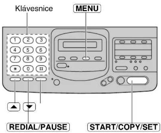 Klávesnice MENU REDIAL/PAUSE START/COPY/SET