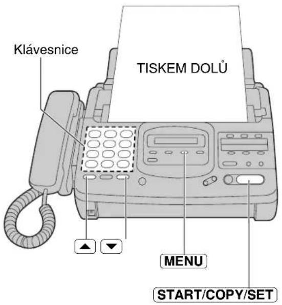 Klávesnice TISKEM DOLŮ MENU START/COPY/SET