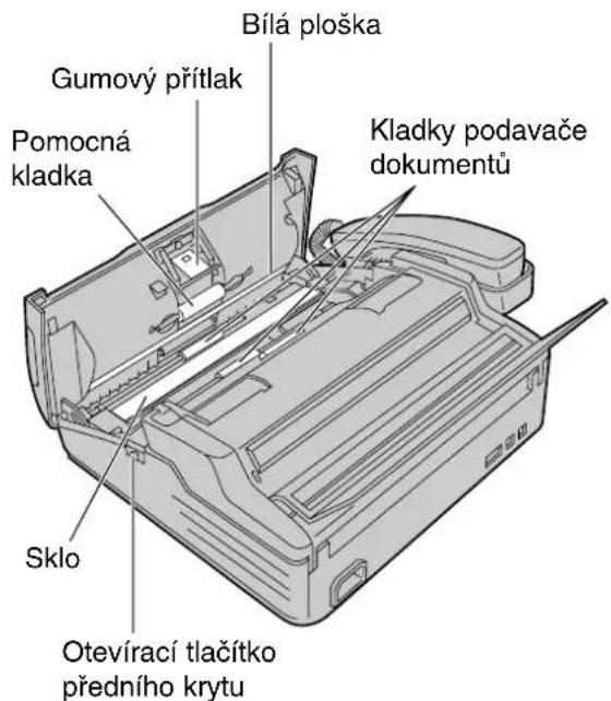 Bílá ploška Gumový přítlak Pomocná kladka Kladky podavače dokumentů Sklo Otevírací tlačítko předního krytu