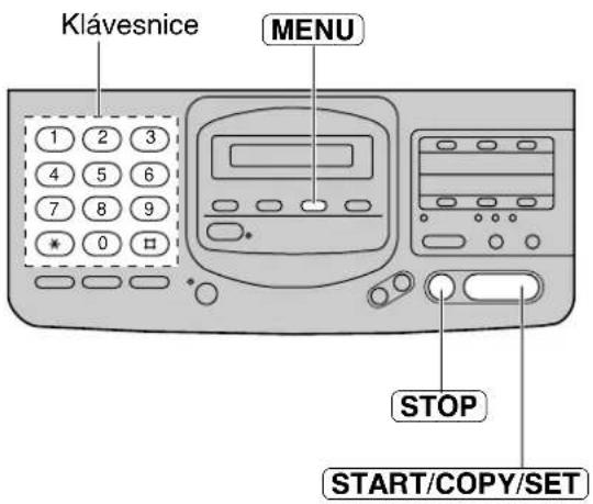 Klávesnice MENU STOP START/COPY/SET