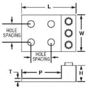 L HOLE SPACING W HOLE SPACING T P H