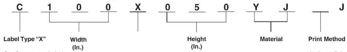 C 1 0 0 X 0 5 0 Y J Label Type "X" Width (In.) Height (In.) Material Print Method