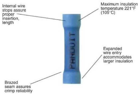 Internal wire stops assure proper insertion, length PHNUIT Maximum insulation temperature 221°F (105°C) Expanded wire entry accommodates larger insulation Brazed seam assures crimp reliability