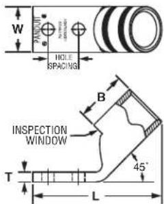 W HOLE SPACING INSPECTION WINDOW T L B 45°