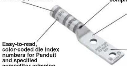 Easy-to-read, color-coded die index numbers for Panduit and specified competitor crimping