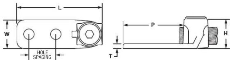 L W HOLE SPACING P T H