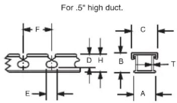 For .5" high duct. F C D H B T E A