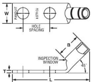 PANDUIT 8 STR CU HOLE SPACING INSPECTION WINDOW 45° T L B